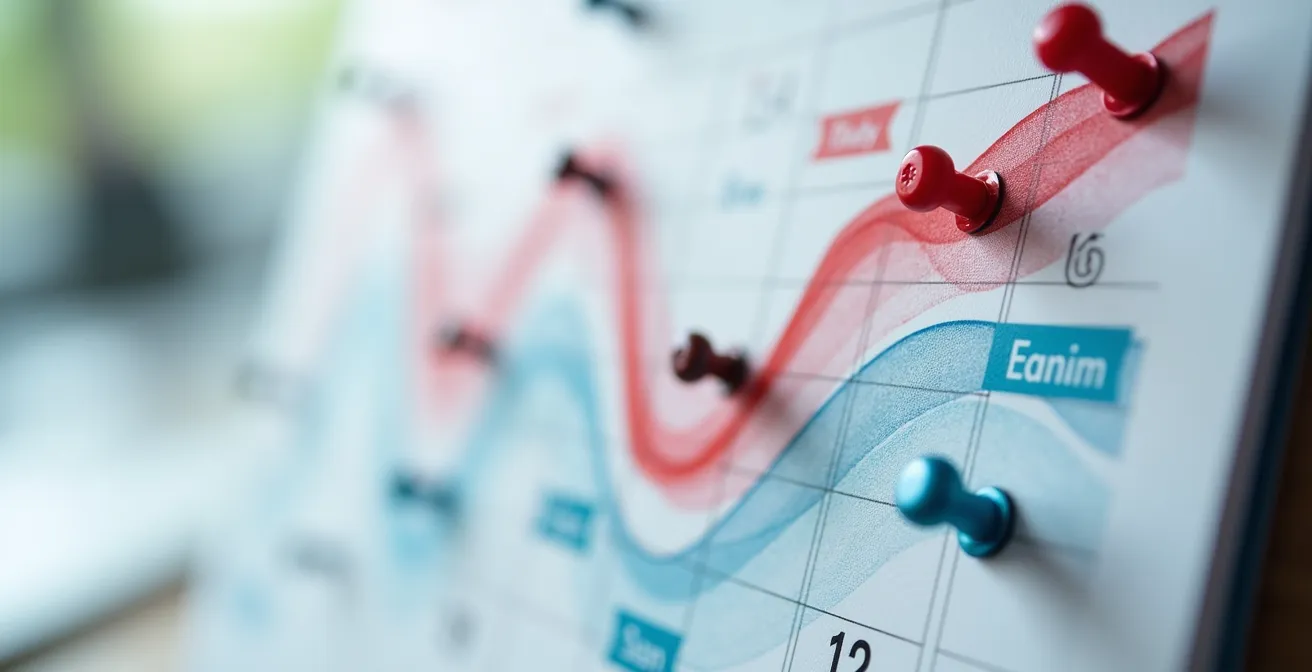 Gráfico visual mostrando oleadas de trabajo y formación en calendario anual