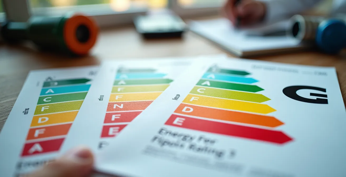 Certificados de eficiencia energética con etiquetas de clasificación energética y herramientas de medición