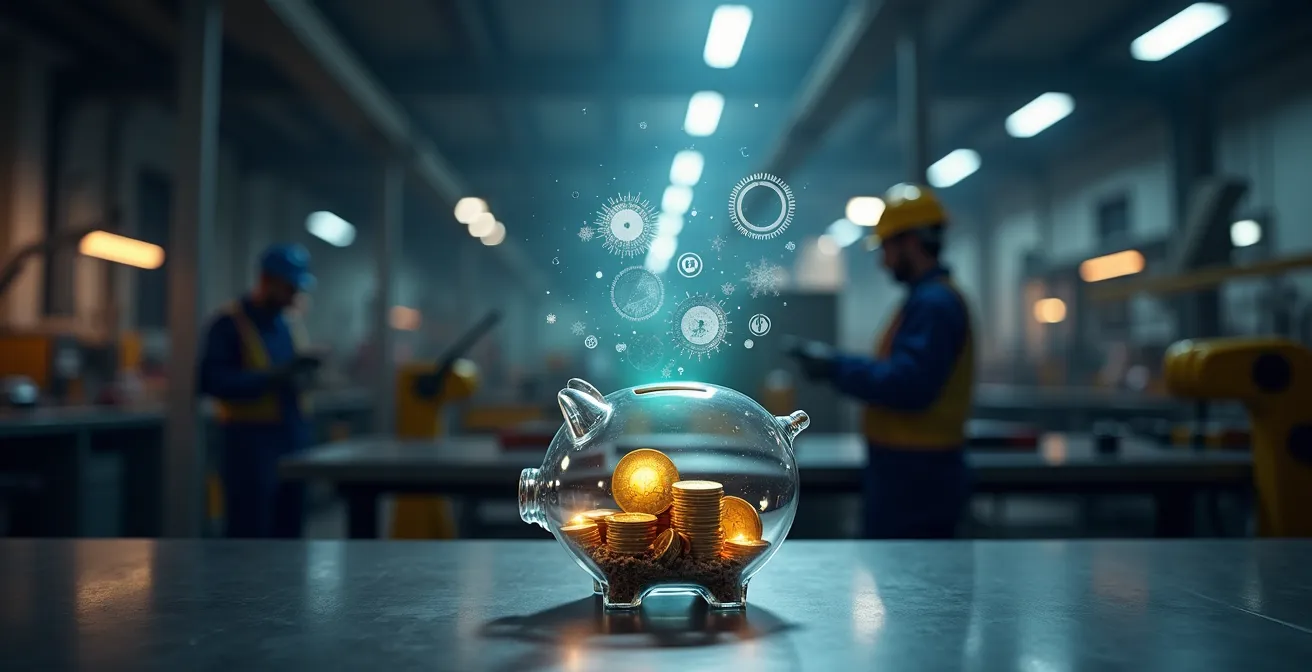 Visualización de inversión en innovación con gráficos y tecnología industrial
